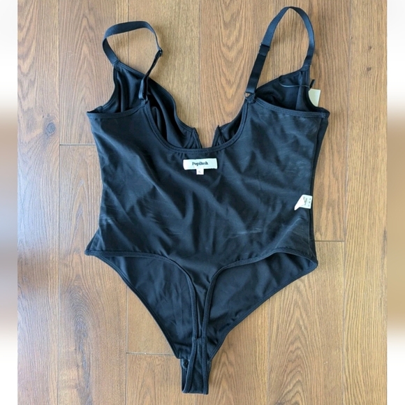 Popilush Deep V Neck Thong Shapewear Bodysuit Black XL NWT - Picture 3 of 13